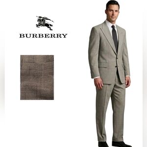 AUTH Vintage Burberry Houndstooth Light Wool Men's Classic White/Black Suit 36L